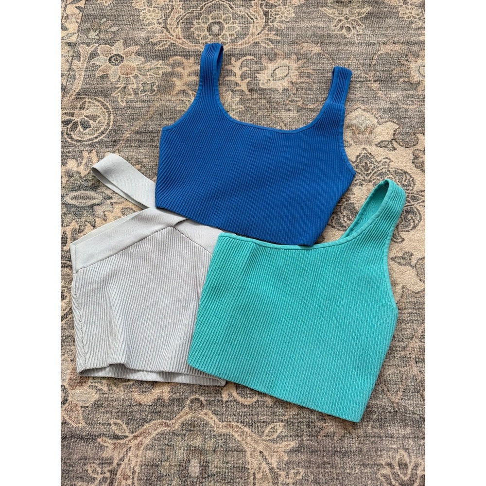 Aritzia Babaton Crop Tank Top Bundle Blue Ribbed